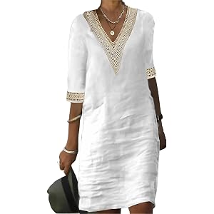 V-Neck Cotton Linen Midi Dress by IVERIRMIN